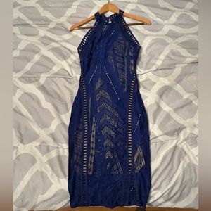 Royal blue dress with halter neck and open back for night out or party